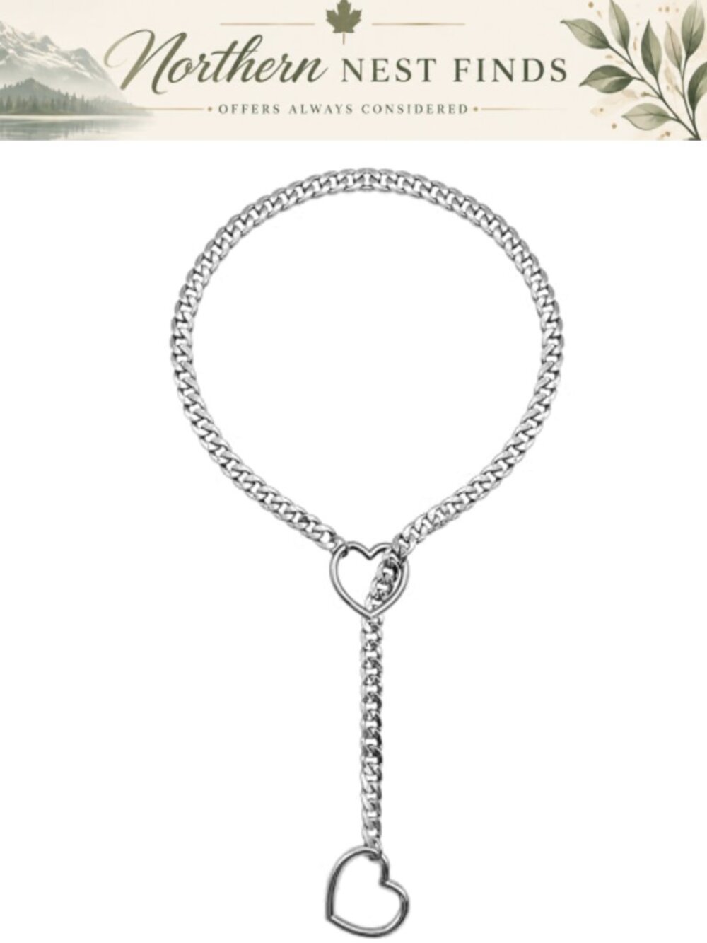 Stainless Steel Cuban Chain Necklace Heart O-Ring Y-Necklace Adjustable